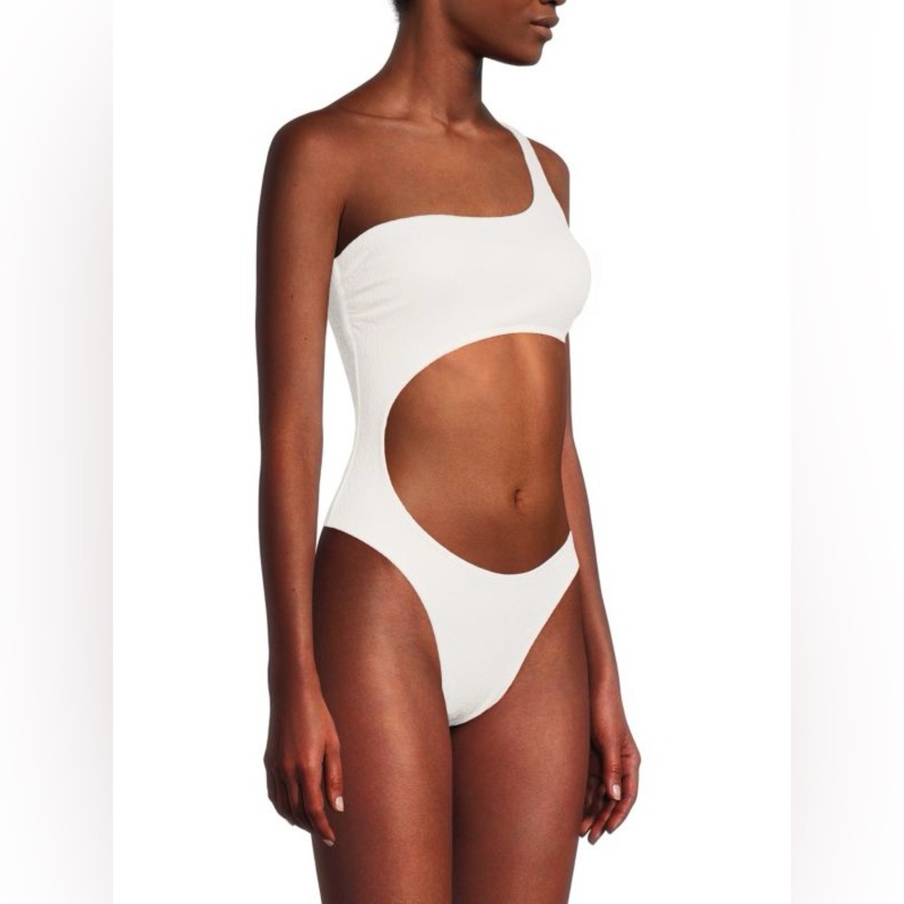 Elegant White One-Shoulder Women Swim One Piece